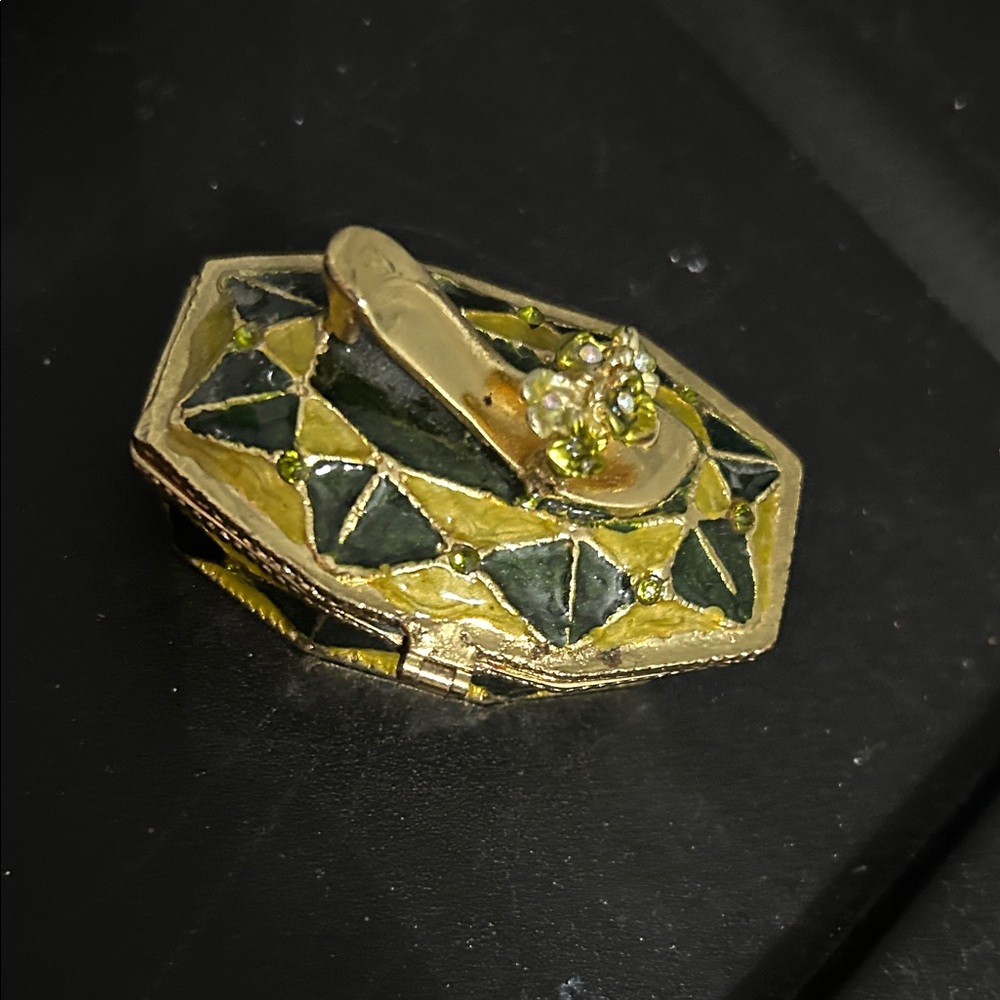 Vintage Gold-Tone Enamel Slipper Trinket Box